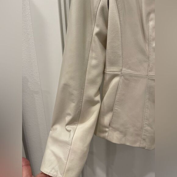 Hal Rubinstein Cream Leather Front Zipper Jacket.Size S - Picture 8 of 15